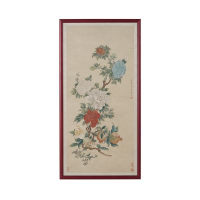 Scroll con Peonie a Colori. Cina XX Secolo