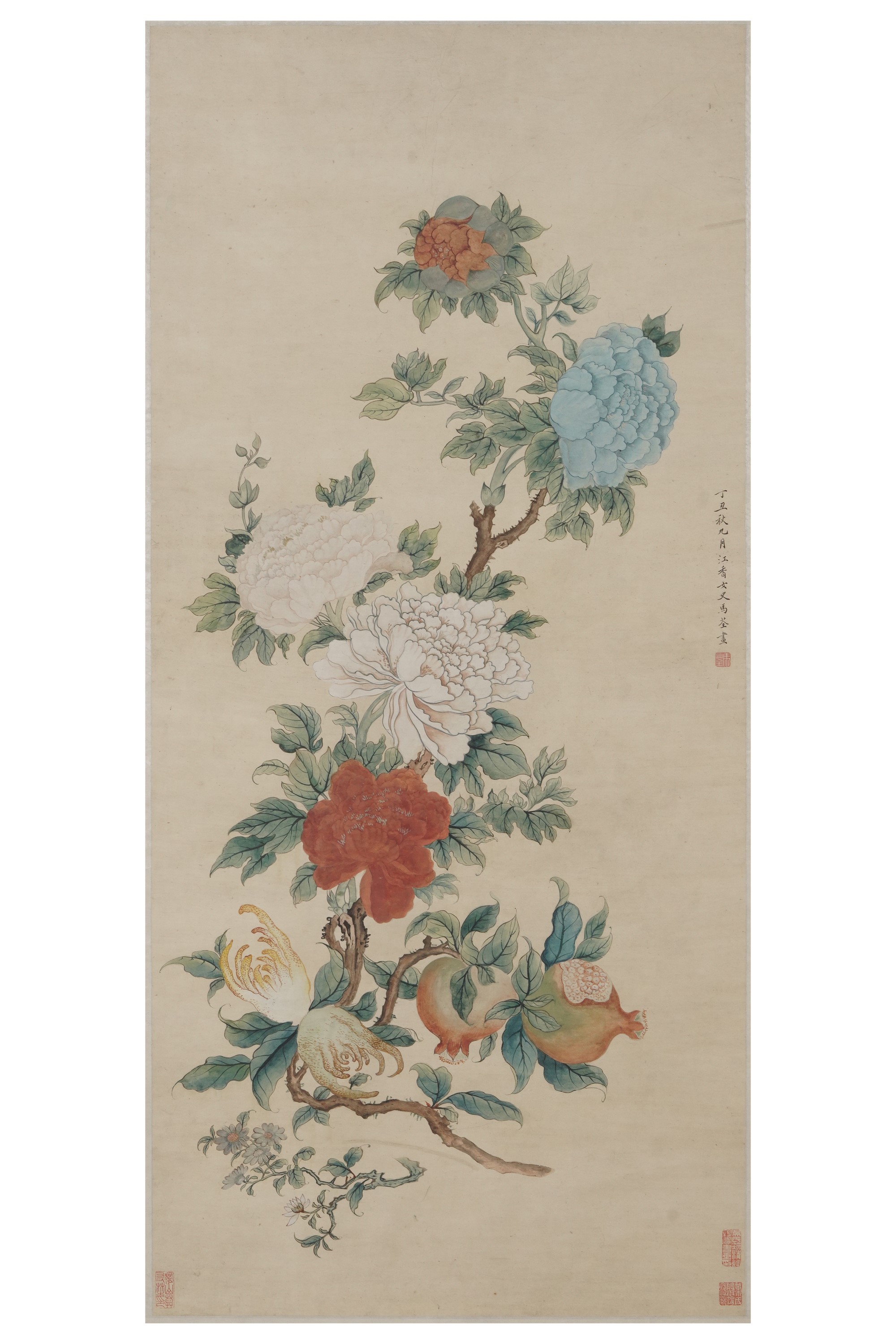 Scroll con Peonie a Colori. Cina XX Secolo