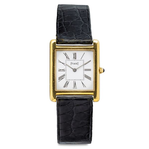 Fine Tank in 18k yellow gold, white dial with Roman numerals, manual winding movement with sapphire  [..]