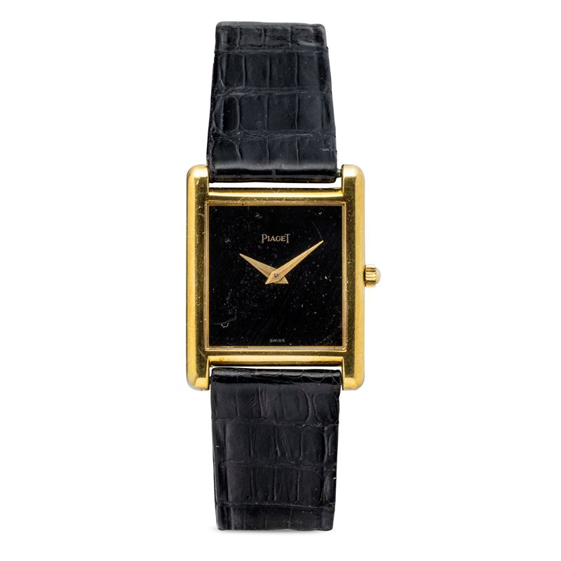 Piaget : Classic 18k yellow gold extraplate tank, Onyx dial, manual winding  - Auction Wrist Watches - Cambi Casa d'Aste
