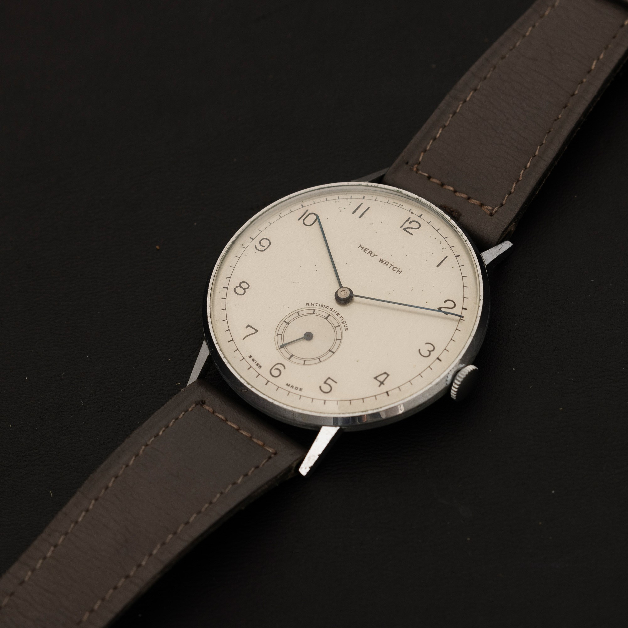 Mery Watch - Antimagnetique in Acciaio Carica Manuale, Quadrante Argentè con Numeri Arabi, 38 MM