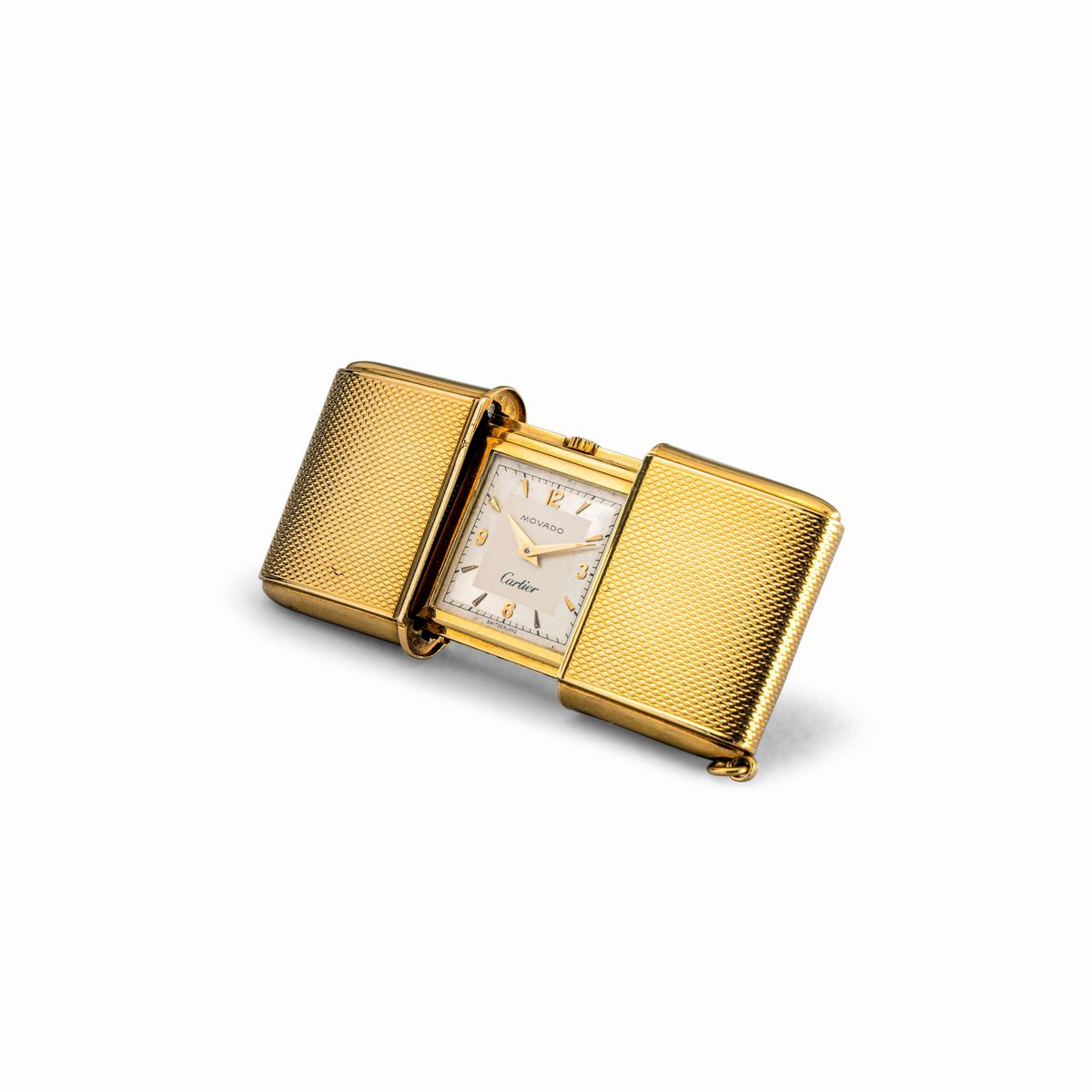Raro e Prezioso Ermeto Firmato Cartier in Oro Giallo 18k con Lavorazione in Rilievo su Cuvette Es...