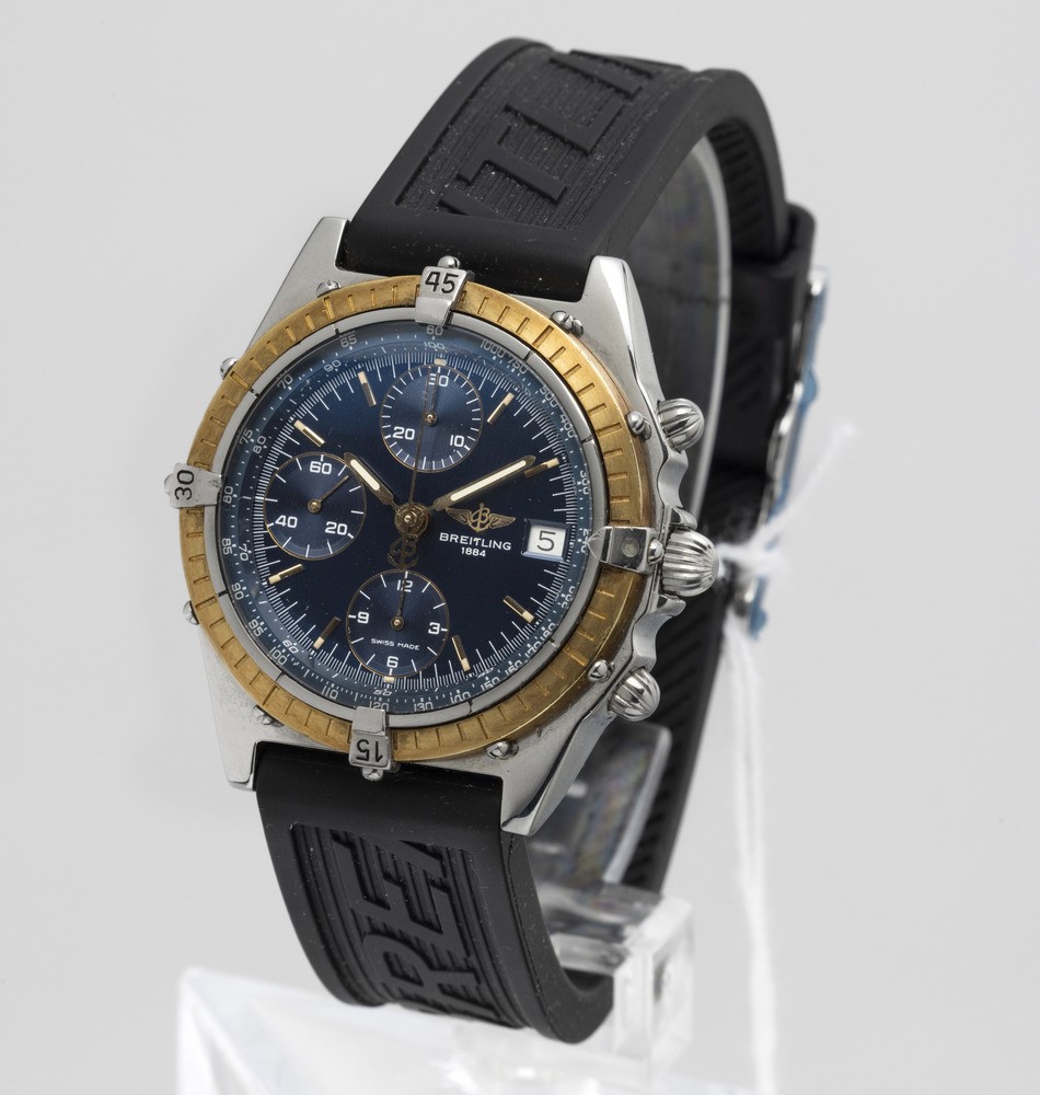 Breitling - Chronomat in Acciaio con Ghiera Girevole in Oro, Quadrante Blu Soleil, Movimento Auto...