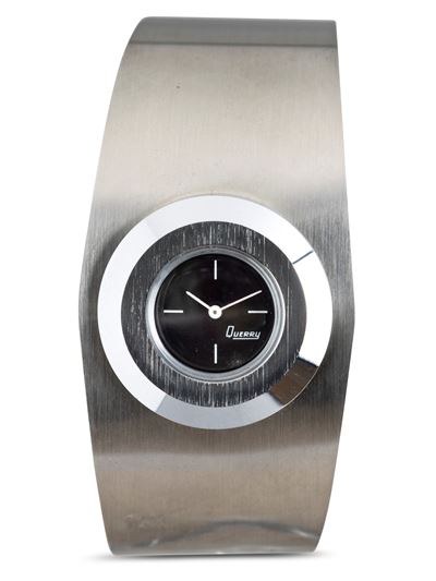 Orologio di Design Anni '70 con Bracciale a Fascia Integrato, Quadrante Nero con Indici e Lancett...
