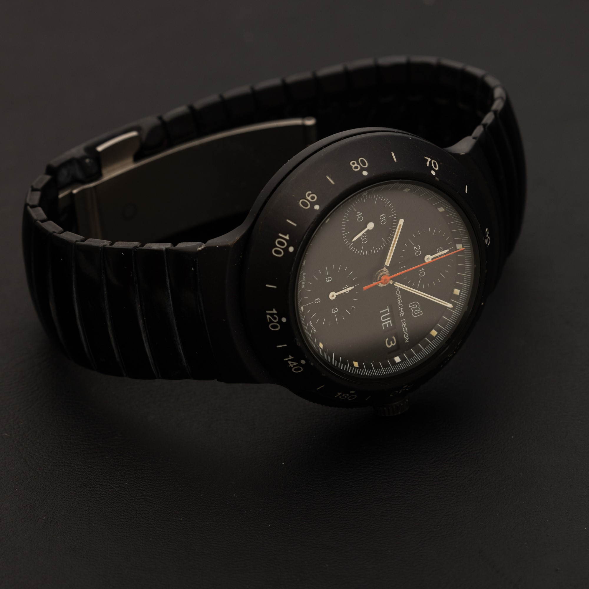 Orfina - Porsche Design Automatico Black Chrono, Pulsanti Integrati nella Cassa, Quadrante Nero c...