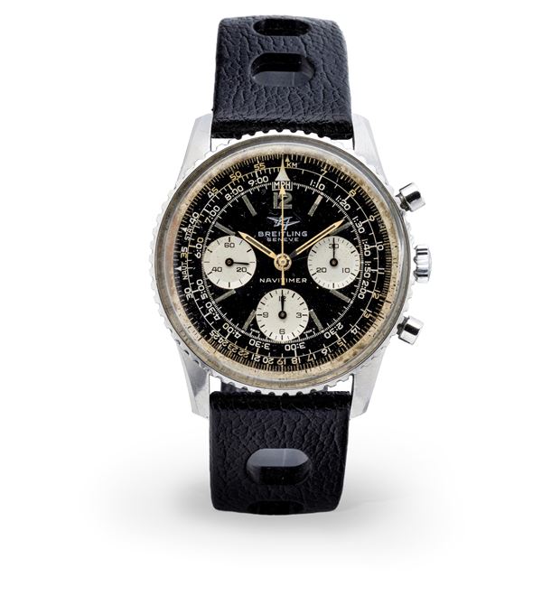 Breitling - Sophisticated Navitimer chronograph three steel counters, manual winding pump keys and snap case back, internal rotating dial