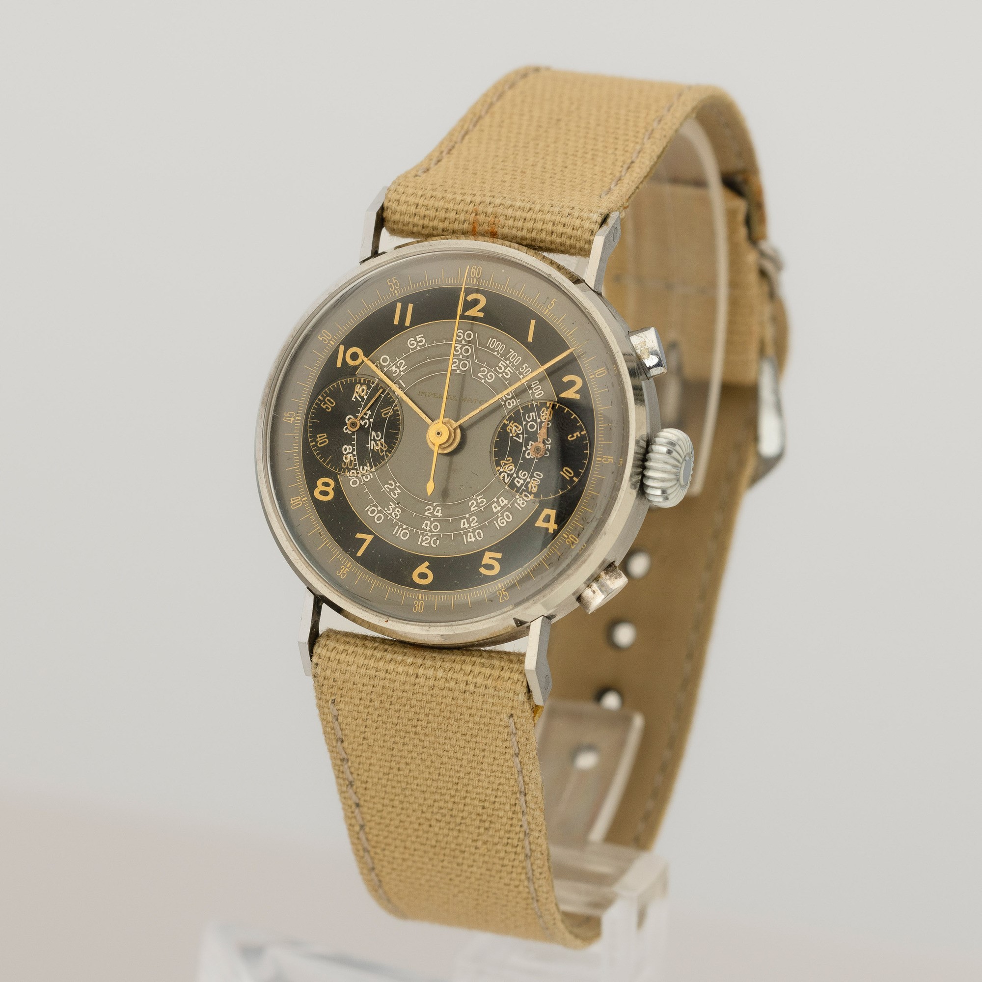 Imperial Watch - Cronografo Carica Manuale Due Contatori, Tasti a Oliva, Quadrante Galvanico Bito...