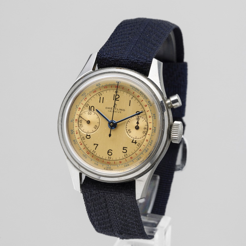 Breitling - Cronografo Monopulsante in Acciaio Militare, Carica Manuale, Quadrante Champagne Due ...