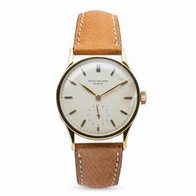 Elegante Calatrava Ref 570 J, in Oro Giallo 18k, Quadrante Argentè con Indici Applicati e Secondi...