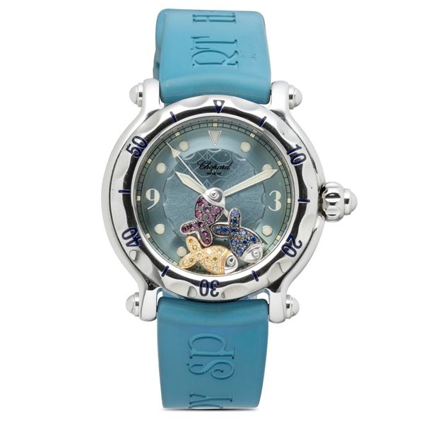 Extravagant Happy Sport Fish in steel with three floating minnows with colored stones, quartz movement  [..]