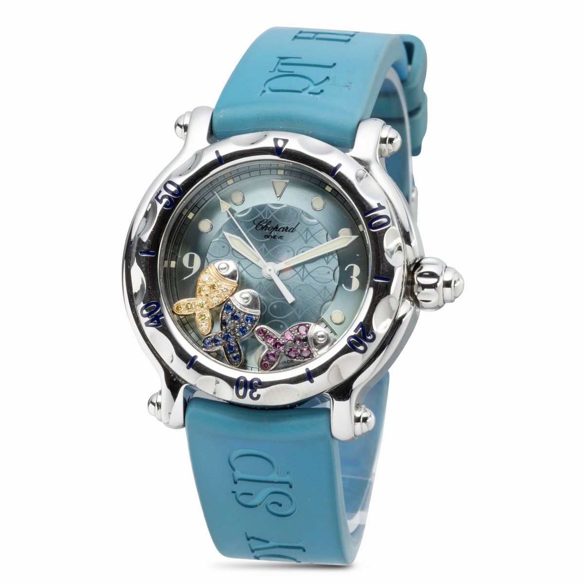Chopard - Stravagante Happy Sport Fish in Acciaio con Tre Pesciolini Fluttuanti con Pietre Colora...
