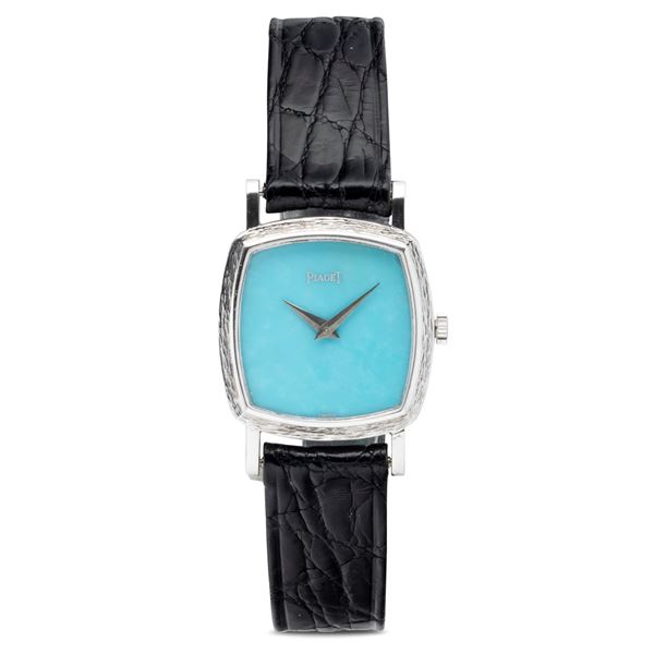 Piaget - Refined 18k white gold lady with turquoise hard stone dial, manual winding and leather strap