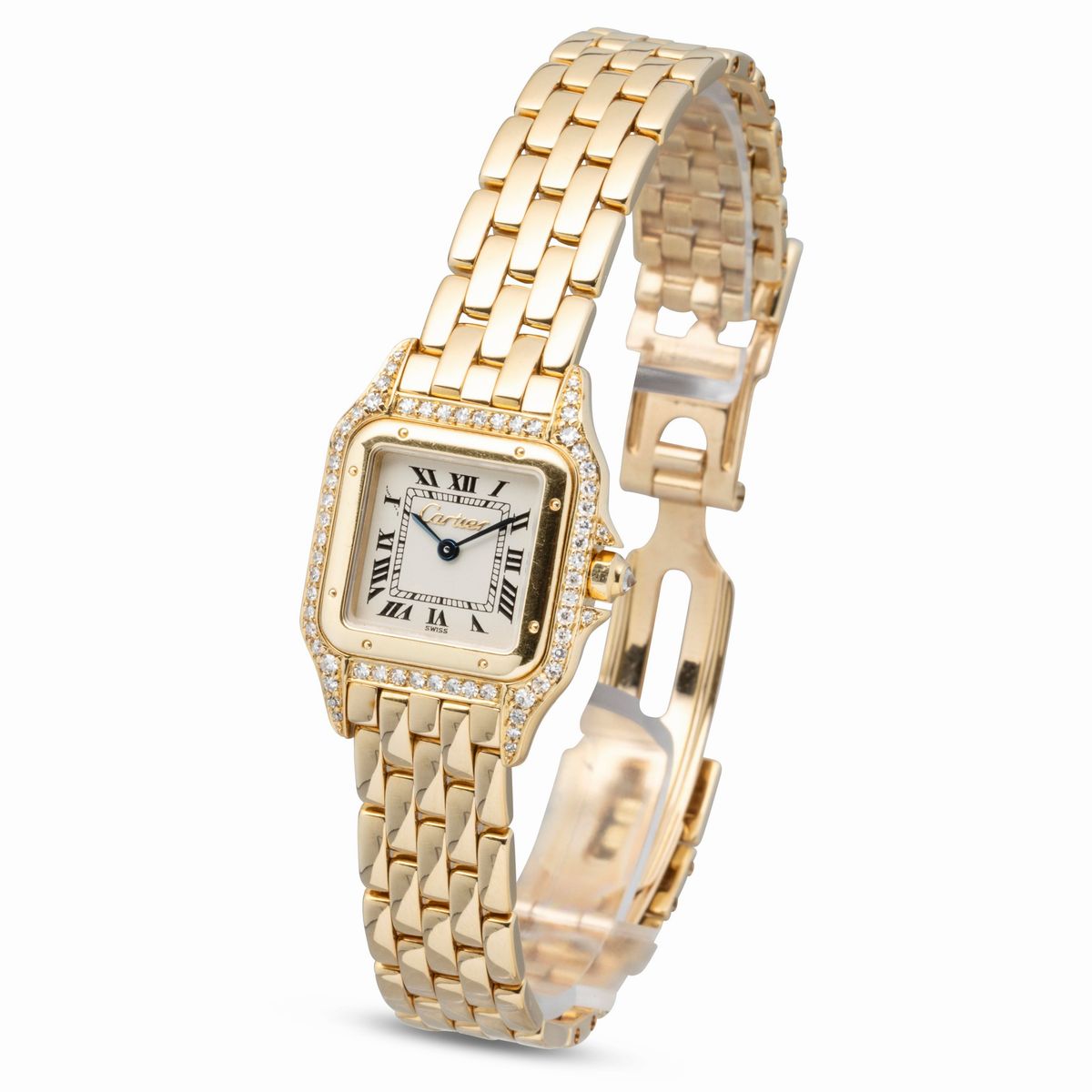 Cartier - Panthère Lady Raffinato ed Elegante Orologio in Oro Giallo 18k, Quadrante Bianco con Br...