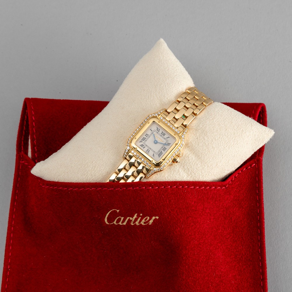 Cartier - Panthère Lady Raffinato ed Elegante Orologio in Oro Giallo 18k, Quadrante Bianco con Br...