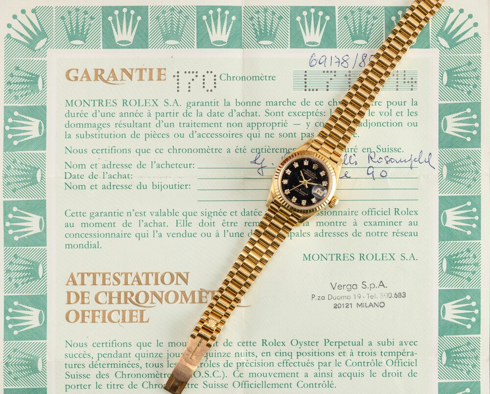 Rolex - Elegante Deatejust Lady Ref 69178 in Oro Giallo 18k con Quadrante Nero con Indici Brillan...