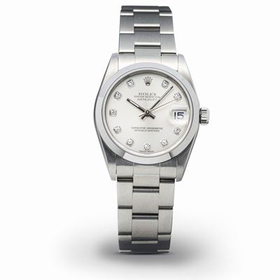 Fine ed Elegante Datejust in Acciaio con Ghiera Liscia, Quadrante Argentè con Indici delle Ore in...