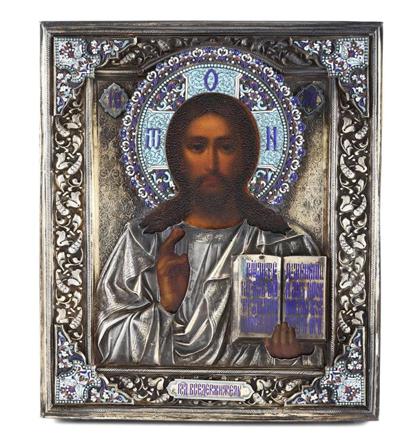 Icona Cristo Pantocratore. Scuola russa del XIX-XX secolo