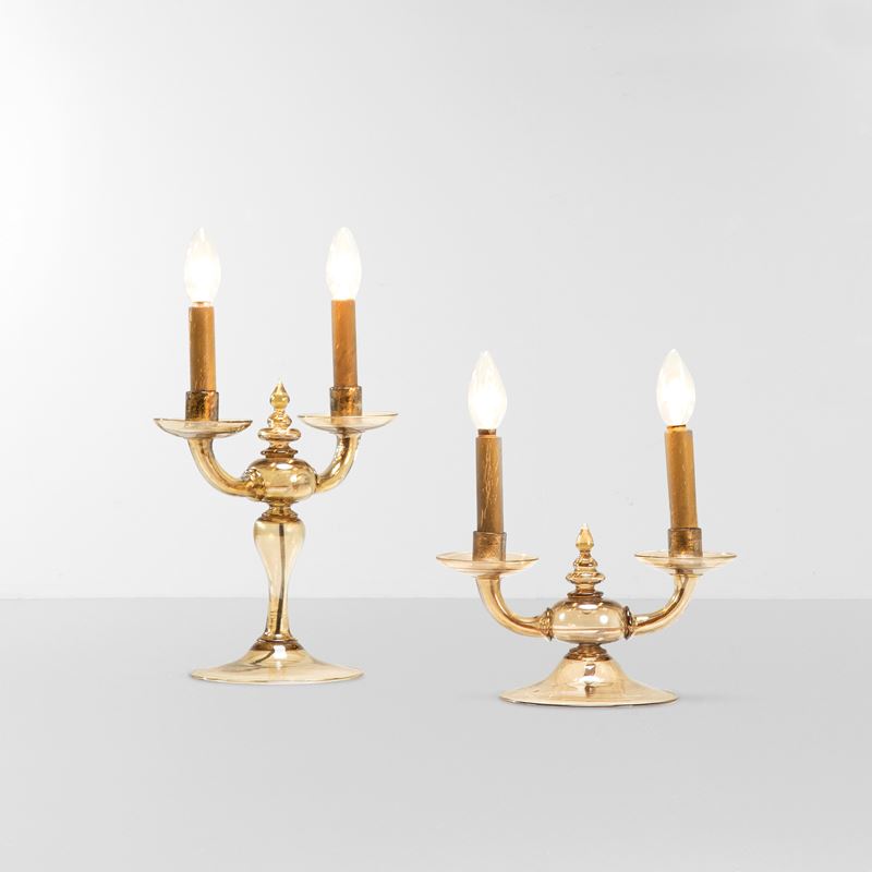 Vittorio Zecchin : Due lampade da tavolo in vetro di Murano.  - Asta Fine Design - Cambi Casa d'Aste