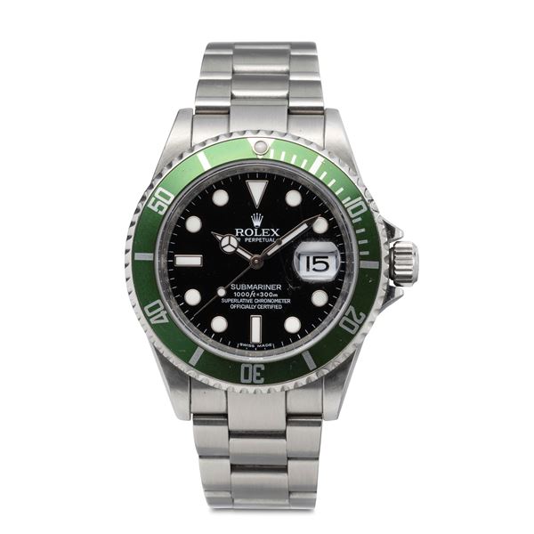 Iconic and sporty Submariner 16610 LV of the 50th anniversary, with green rotating bezel, stainless  [..]
