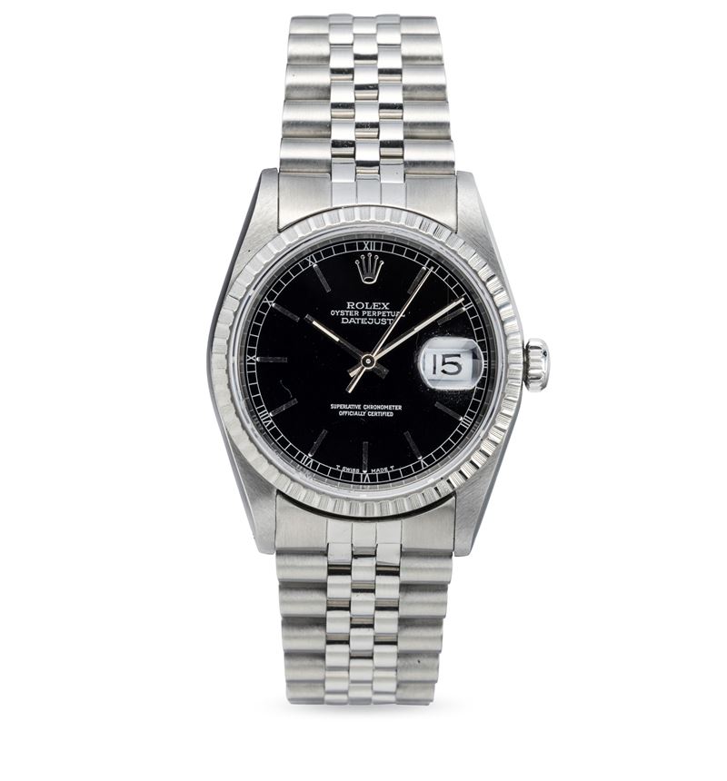 Rolex : Classic Datejust ref 16220 Stainless Steel, Bezel Godronata, Polished Black Dial with Applied Hour Markers, Jubilee Bracelet  - Auction Wrist Watches - Cambi Casa d'Aste