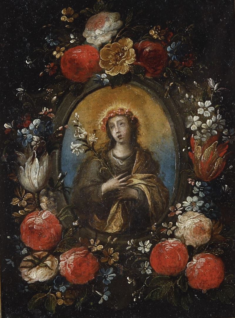 Scuola del XVII secolo Santa Rosalia  - olio su rame - Asta Pittura Antica - Cambi Casa d'Aste