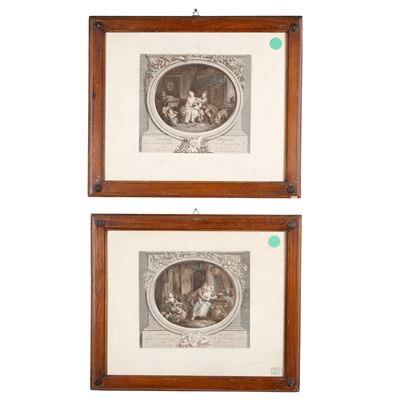 Coppia di Stampe Colorate con Scene Galanti, Francia XVIII-XIX Secolo