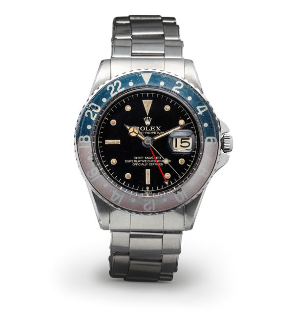 Rare Gmt Master 1675 "Cornino" gilt dial, "Exclamation Point", Pepsi bezel completed with original guarantee  [..]