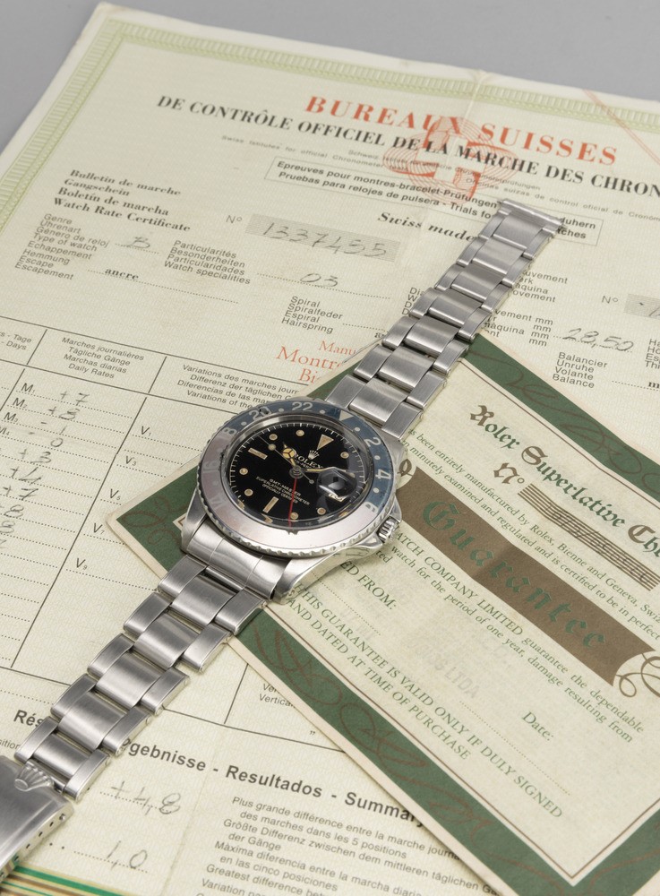 Rolex - Gmt Master 1675 Cornino Gilt, Exclamation Point, Ghiera Pepsi Sbiadita, Garanzia e Cosc