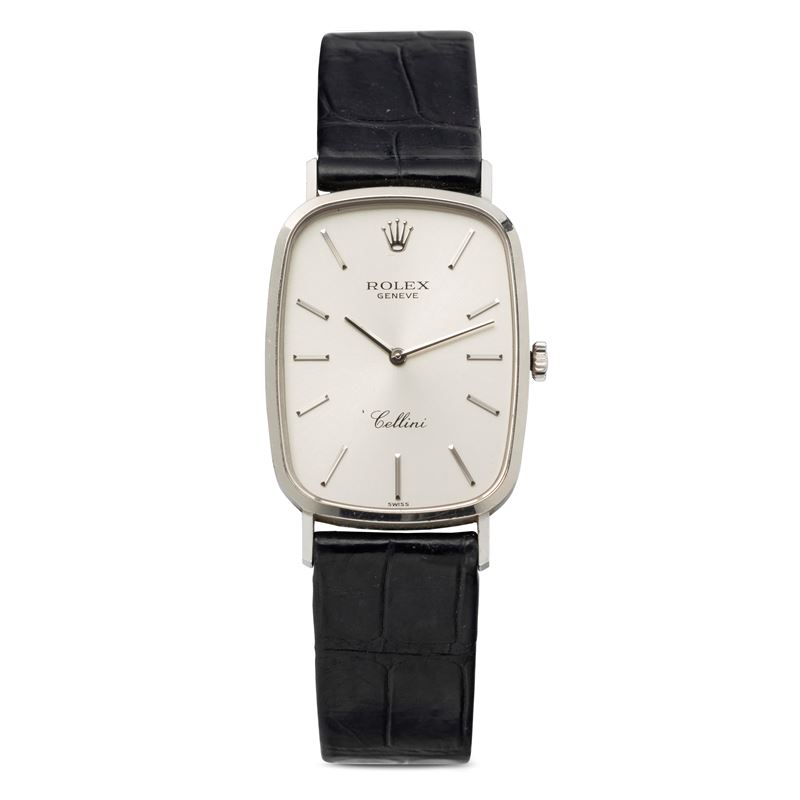 Rolex : Unusual Cellini Ref 4113 rectangular shape 18k white gold manual winding silver dial with applied hour markers  - Auction Wrist Watches - Cambi Casa d'Aste