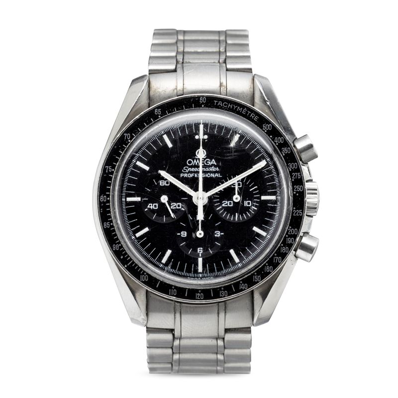 Omega : Sporty Speedmaster Professional ref 145.0022 stainless steel with helical lugs, tachymeter ring and pump keys, manual winding and plexiglass glass  - Auction Wrist Watches - Cambi Casa d'Aste