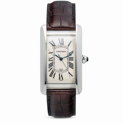Elegante ed Iconico Tank Americaine Ref 1741 in Oro Bianco 18k, Quadrante Argentè Numeri Romani e...
