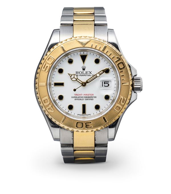 Rolex - Sporty Yacht Master ref 16623, steel and gold white dial with gold rotating bezel onyx hour markers, automatic movement and date display