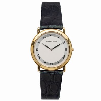 Elegante Extrapiatto in Oro Giallo 18k Carica Manuale, Quadrante Argentè Bitonale con Numeri Roma...