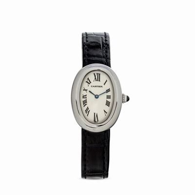 Elegante Bagnoire in Oro Bianco 18k di Forma Ellittica e Curva con Numeri Romani Esplosi su Quadr...