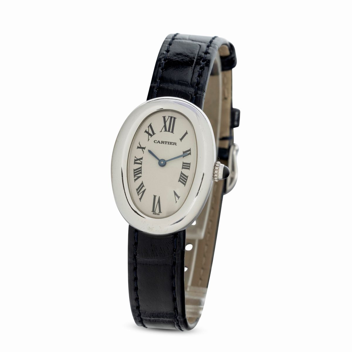 Cartier - Elegante Bagnoire in Oro Bianco 18k di Forma Ellittica e Curva con Numeri Romani Esplos...