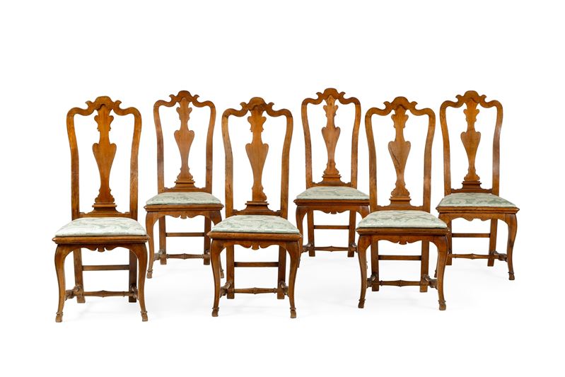 Sei sedie "a pattona" in legno intagliato, Lucca XVIII secolo  - Asta Dimore Italiane - Cambi Casa d'Aste