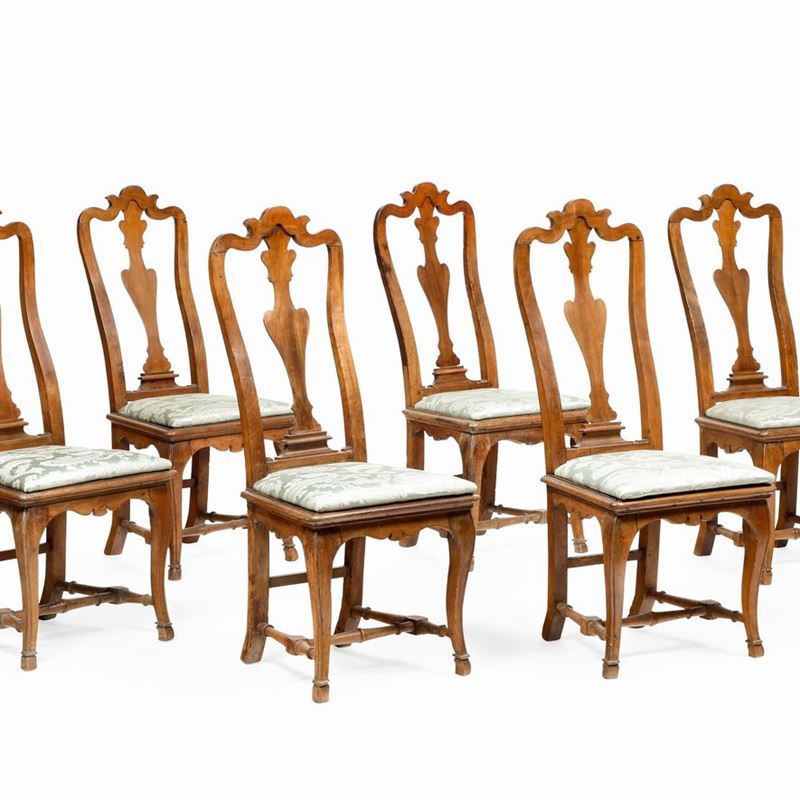 Sei sedie "a pattona" in legno intagliato, Lucca XVIII secolo  - Asta Dimore Italiane - Cambi Casa d'Aste
