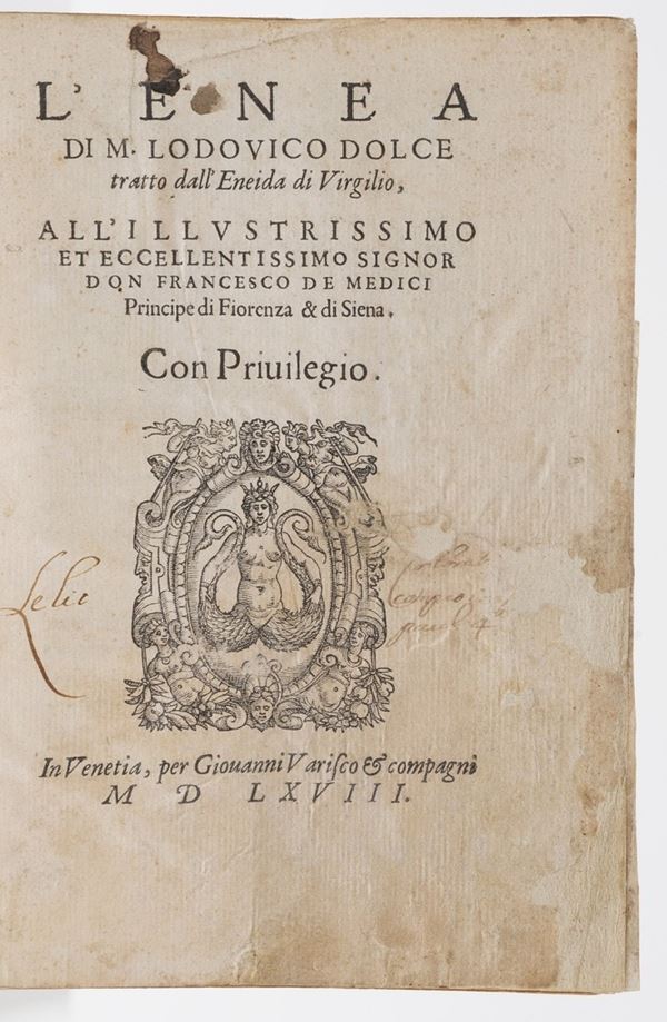 Dolce Lodovico L'Enea... tratto dall'Eneide di Virgilio... in Venetia, per Giovanni Varisco e compagni, 1568.
