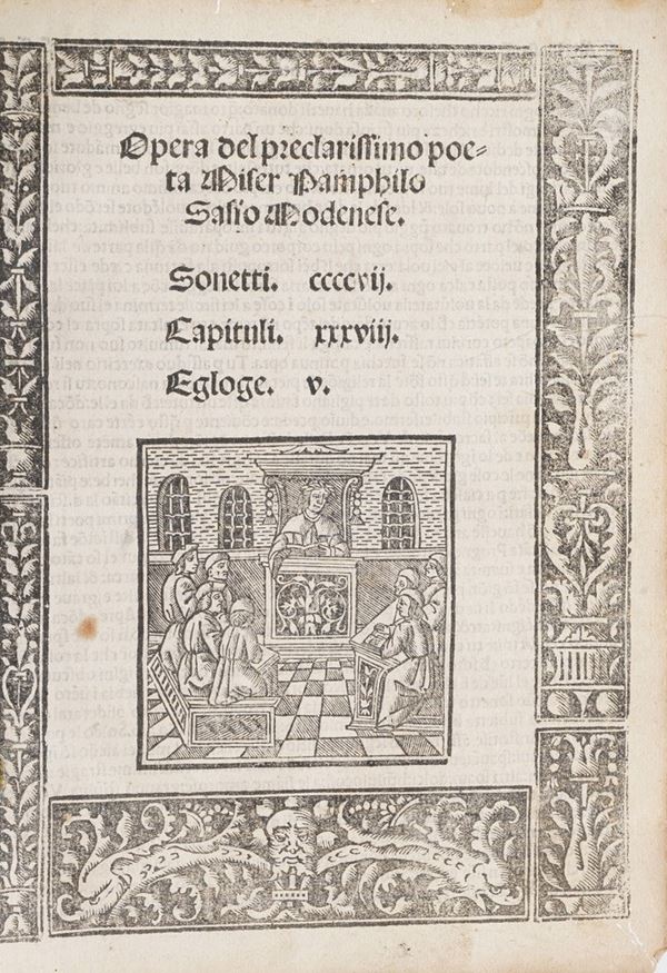 Sasso, Pamphilo Opera del preclarissimo poeta miser Pamphilo Sasso Modenese. Sonetti. CCCCVII... Venetis Gulielmum de Fontaneto de Monferato, 1519.