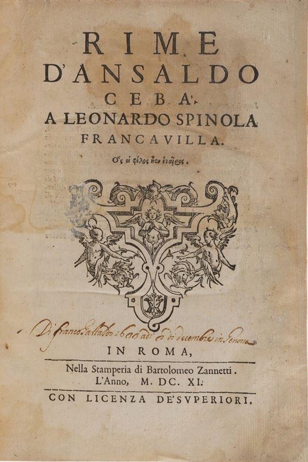 Cebà Ansaldo Rime... in Roma nella stamperia di Bartolomeo Zannetti 1611.