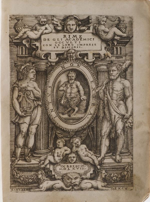 Autori vari Rime degli academici occulti con le loro imprese et discorsi... in Brescia appresso Vincenzo di Sabbio 1568