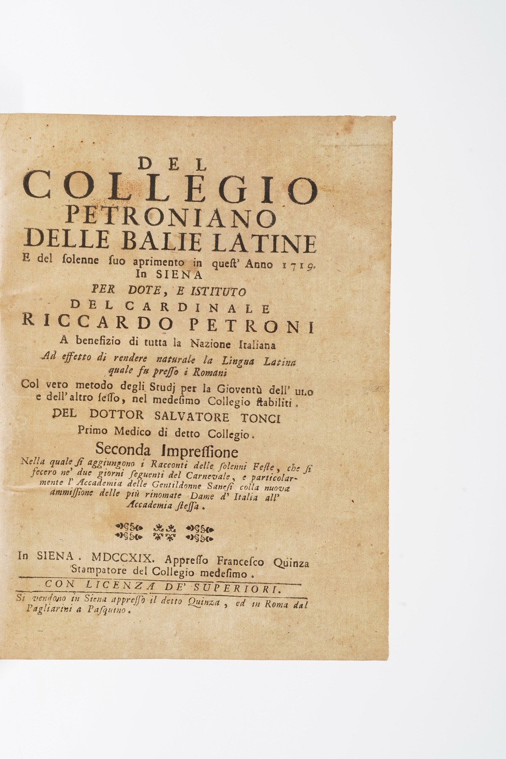 Tonci Salvatore del Collegio Petroniano delle Balie Latine e del Suo Solenne Aprimento in Quest'a...