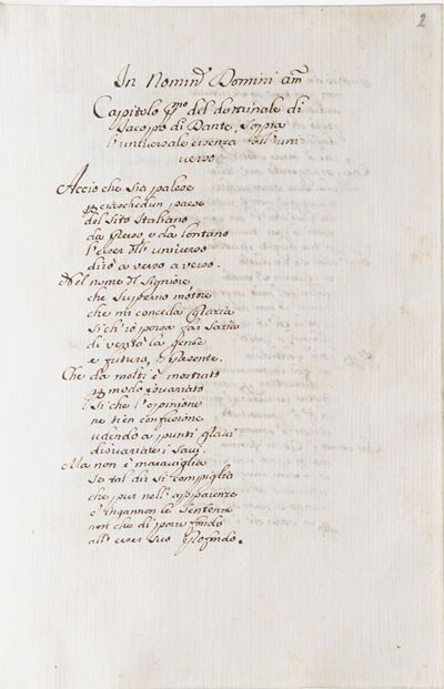 Jacopo di Dante - Manoscritto Cartaceo Sopra L'universale Essenza Dell'universo... Secolo 16°-17°