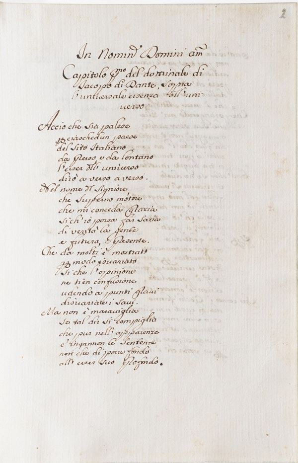 Jacopo di Dante - manoscritto cartaceo Sopra l'universale essenza dell'universo... secolo 16°-17°