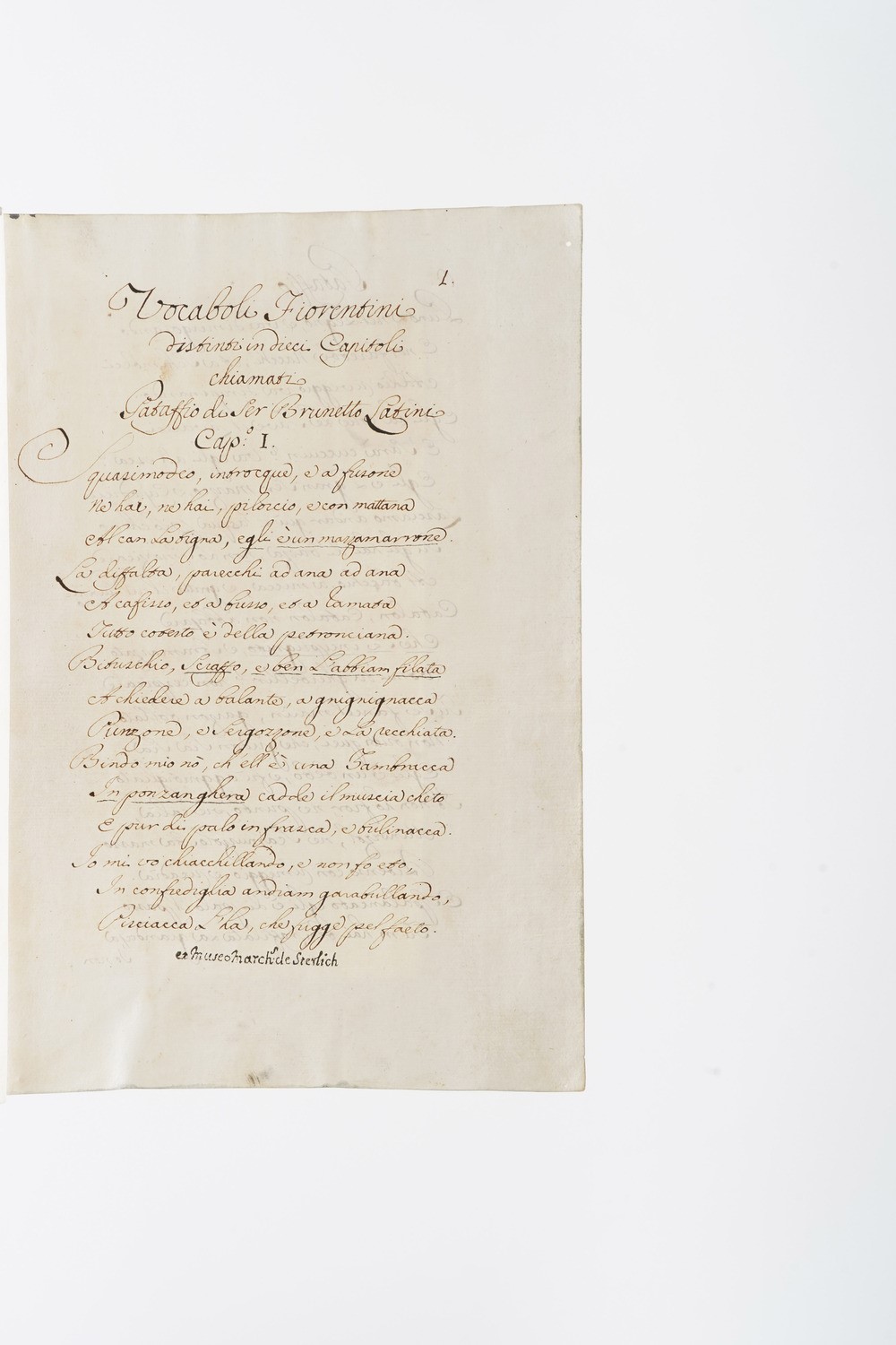 Latini Brunetto - Manoscritto Cartaceo Secolo XVIII il Pataffio, (firenze 1754)