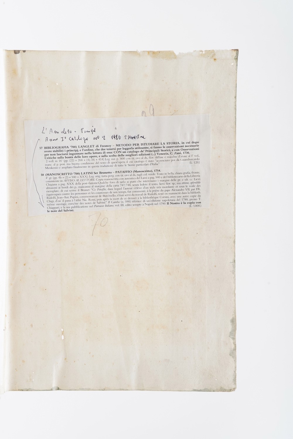 Latini Brunetto - Manoscritto Cartaceo Secolo XVIII il Pataffio, (firenze 1754)