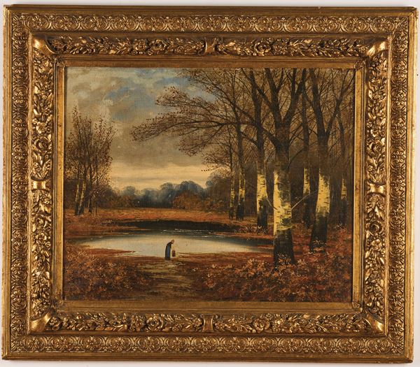 Scuola del XIX secolo Donna in riva al lago