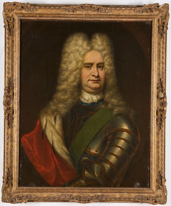 Scuola del XVIII secolo Ritratto di nobiluomo in armatura