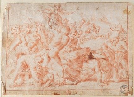 Raffaello Sanzio : La battaglia di Giosuè  - matita rossa su carta - Asta Dipinti Antichi - Cambi Casa d'Aste