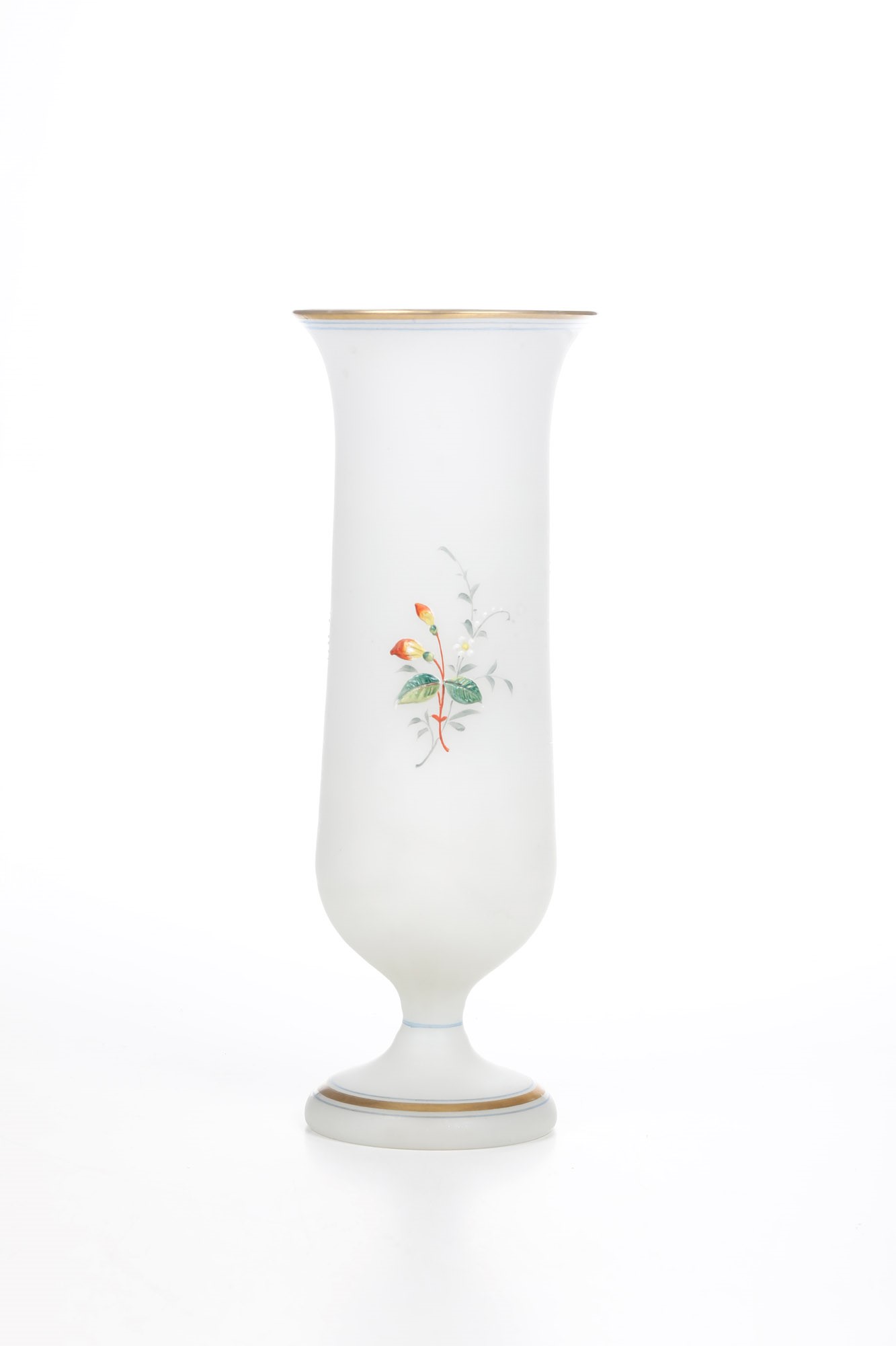 Vaso dei primi del Novecento, vetro opalino dipinto in policromia